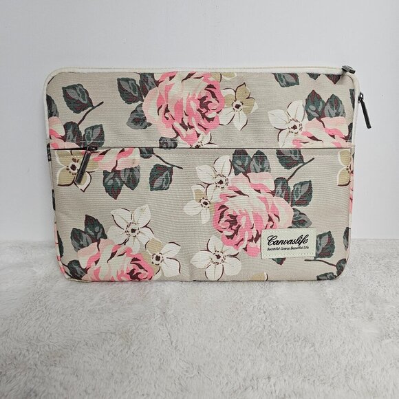 Canvaslife Green Pink Floral Canvas Padded Electronic Device Protector Case - Picture 1 of 12